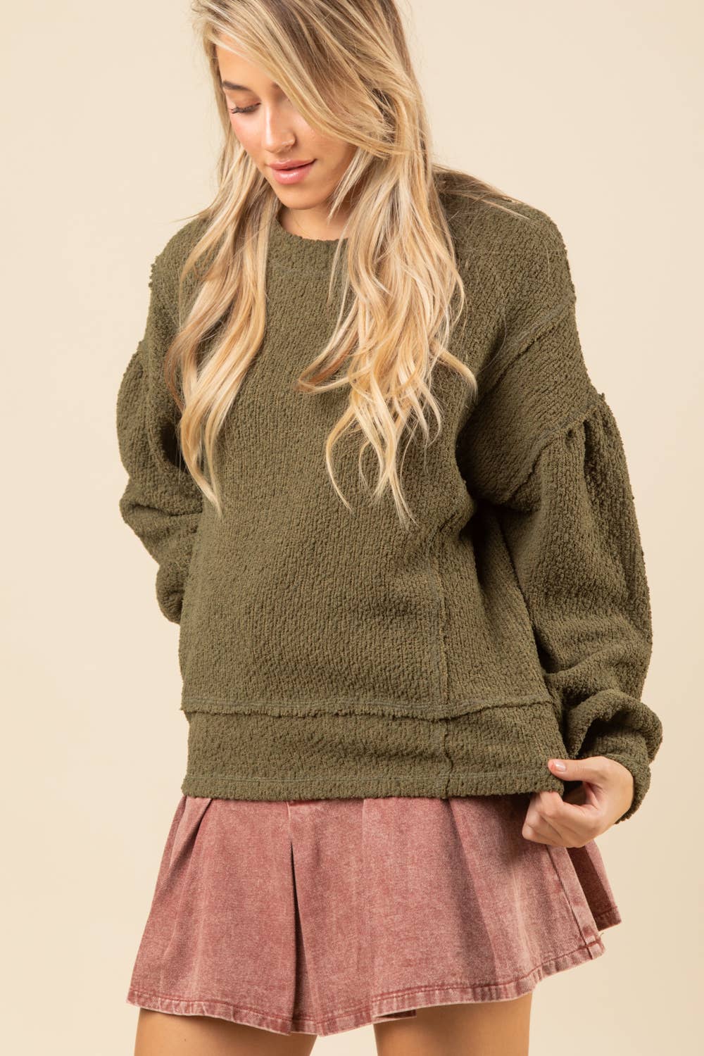 Round Neck Textured Knit Oversized Top