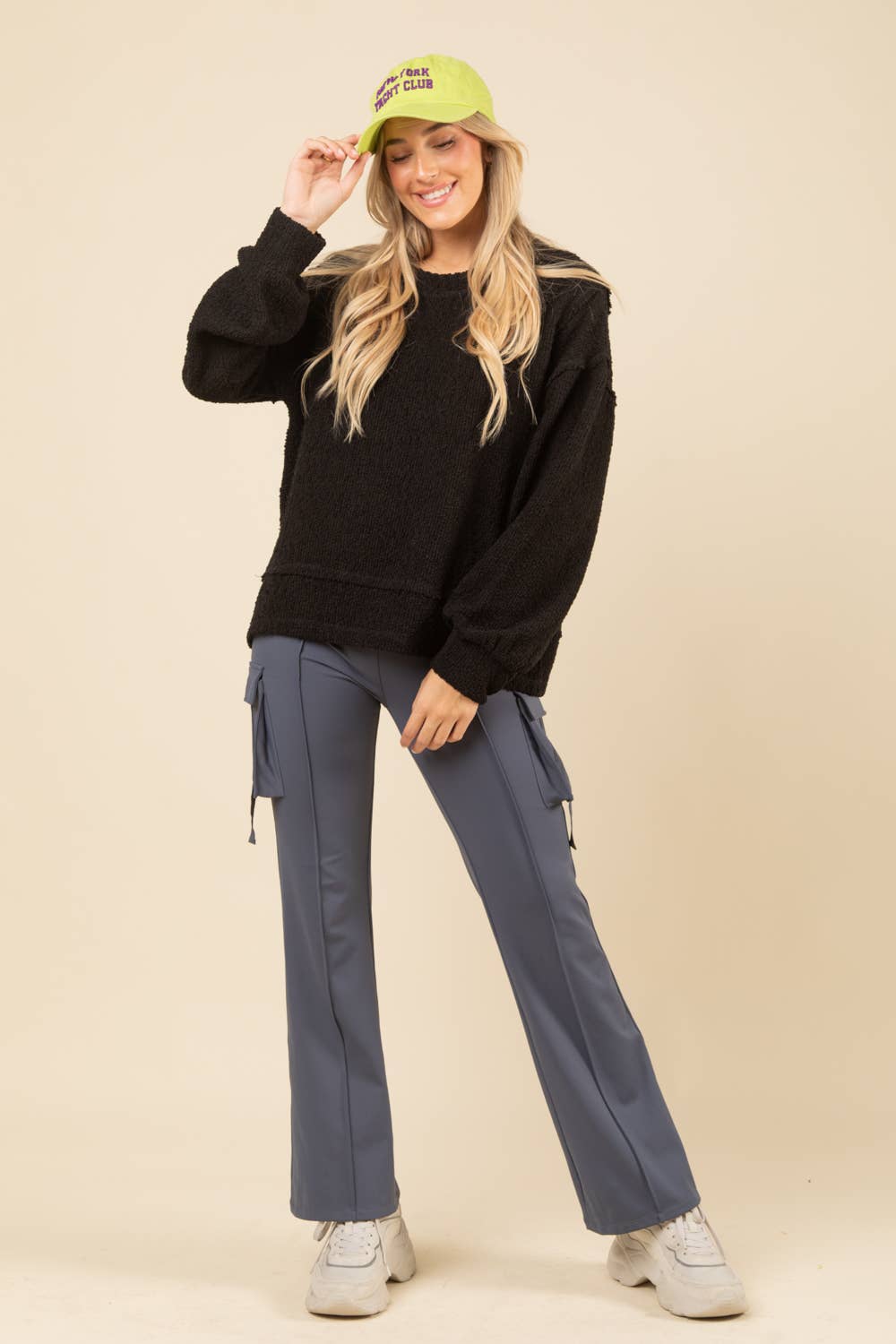 Round Neck Textured Knit Oversized Top