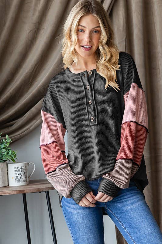 ET7653-10 URBAN RIBBED SOLID COLOR BLOCK TOP