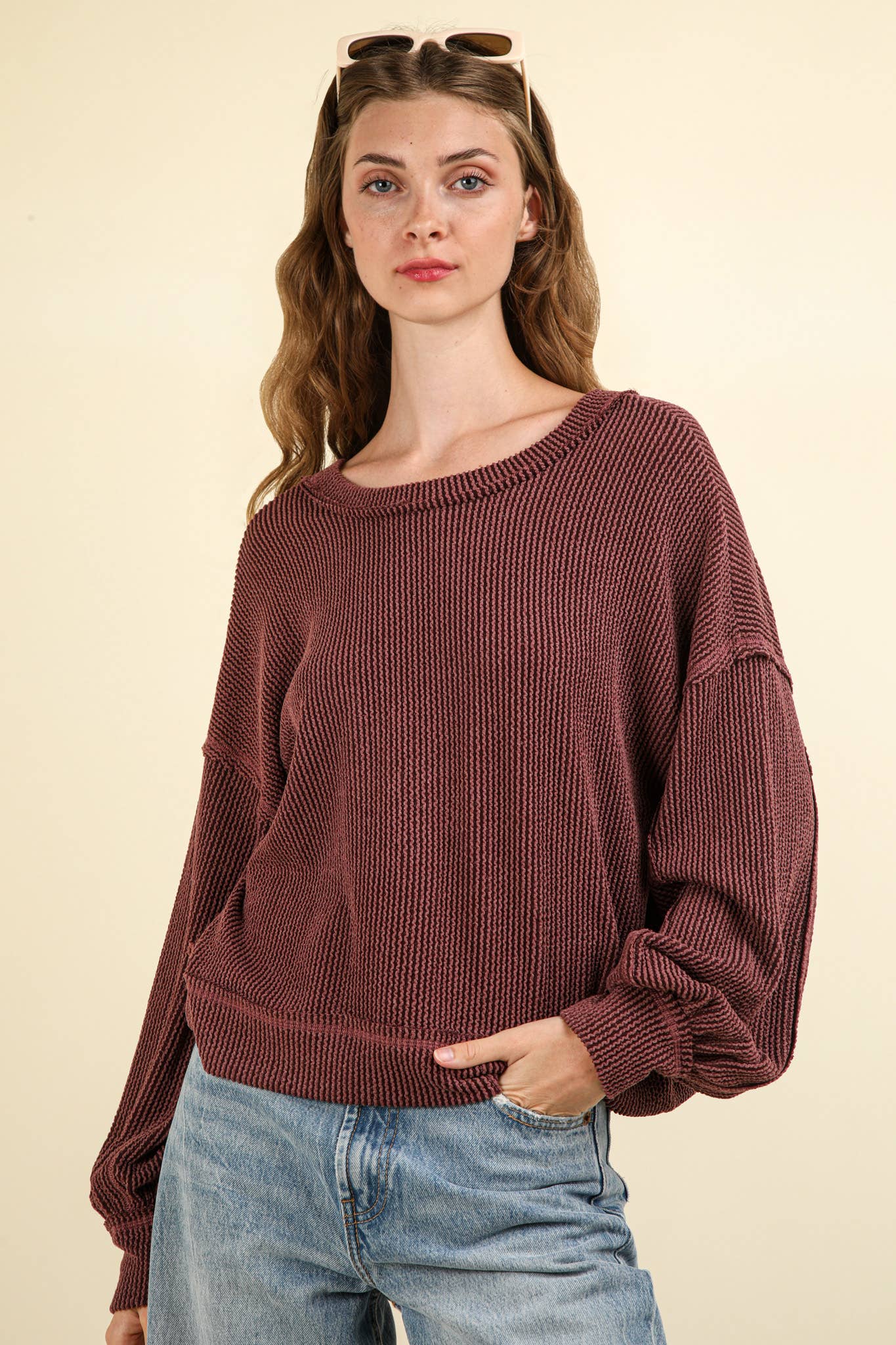 Two Tone Otto Ribbed Oversized Soft Comfy knit Top