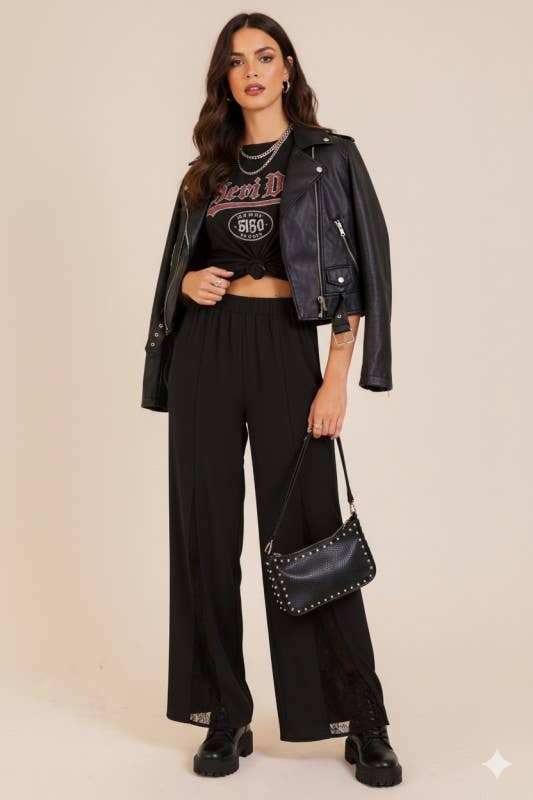 Scarlet Lace-Panel Wide Leg Pants
