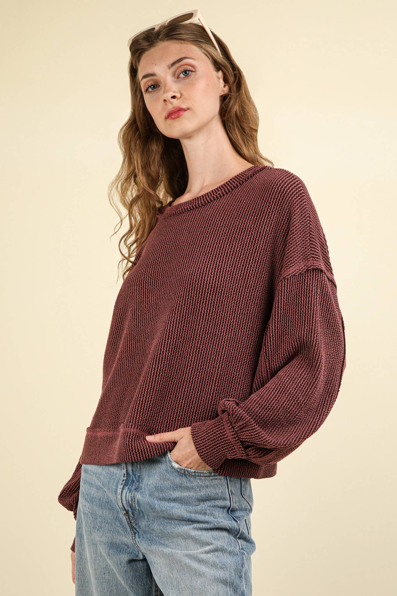 Two Tone Otto Ribbed Oversized Soft Comfy knit Top