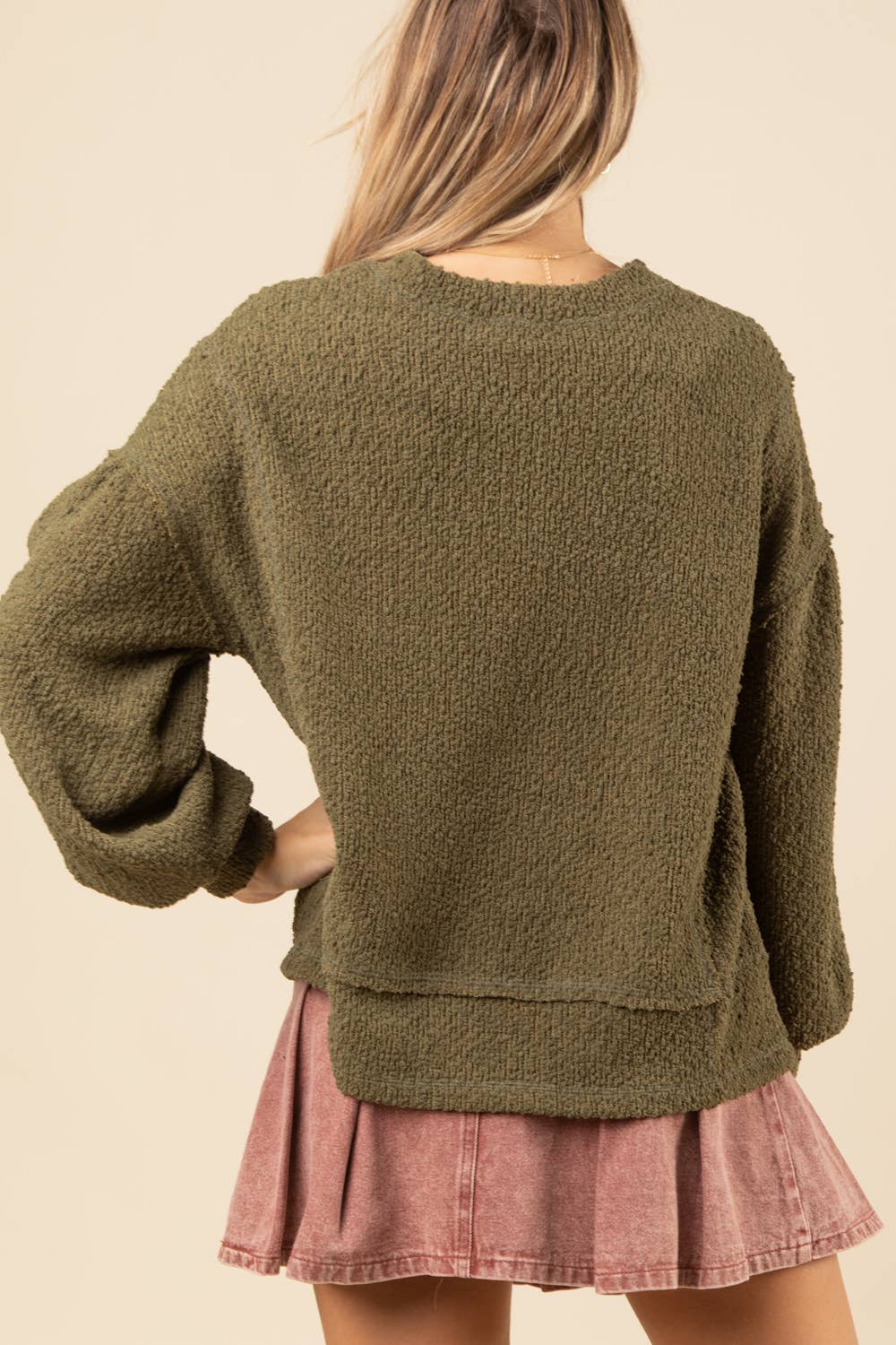Round Neck Textured Knit Oversized Top
