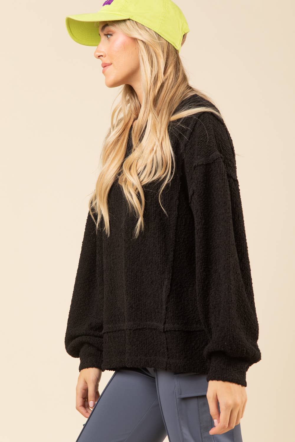 Round Neck Textured Knit Oversized Top