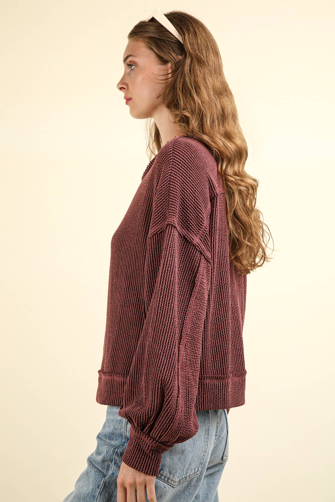 Two Tone Otto Ribbed Oversized Soft Comfy knit Top