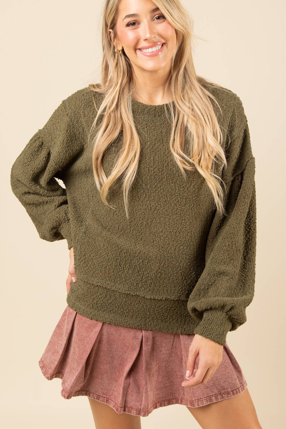 Round Neck Textured Knit Oversized Top