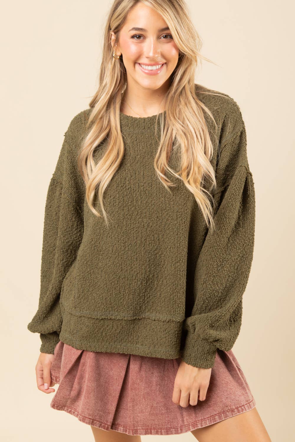 Round Neck Textured Knit Oversized Top
