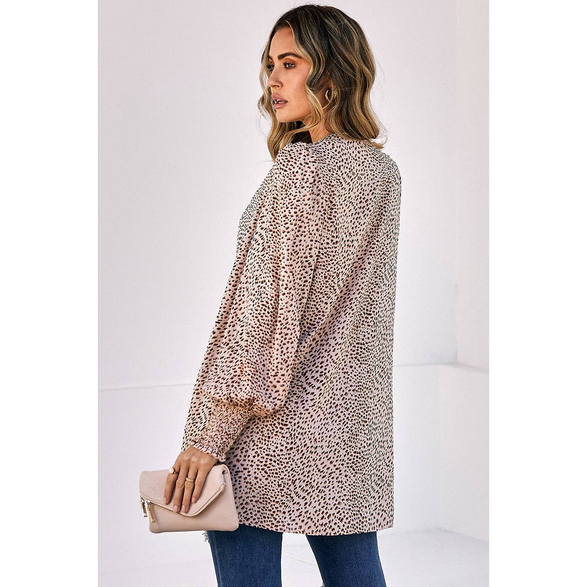 Front Open Leopard Print Loose Fit Top