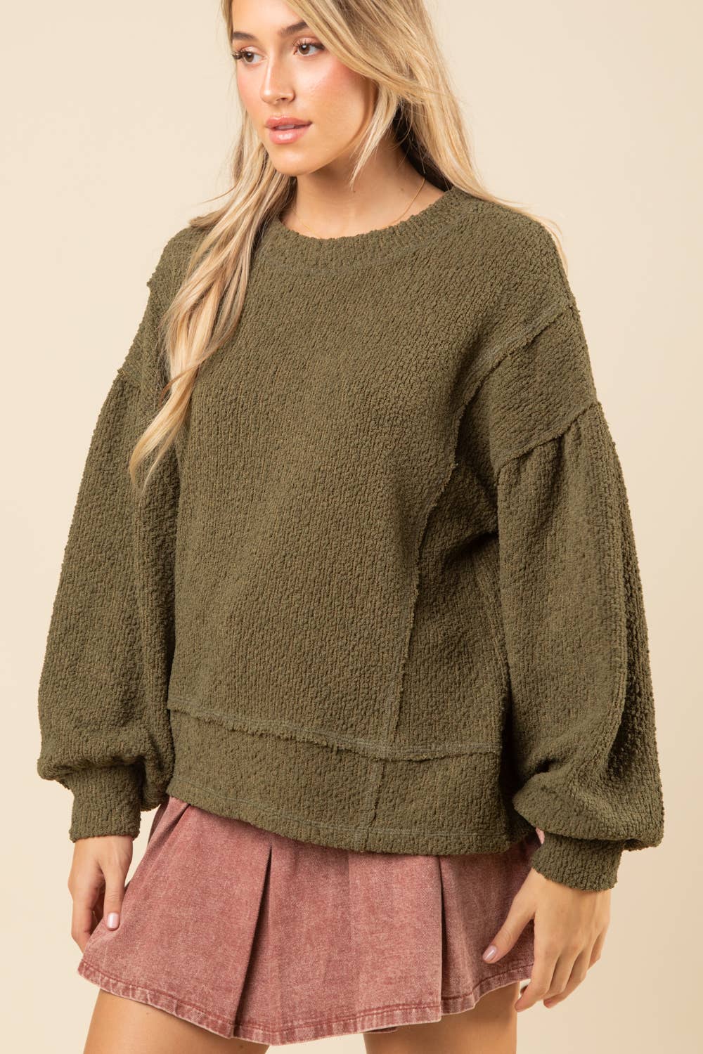 Round Neck Textured Knit Oversized Top