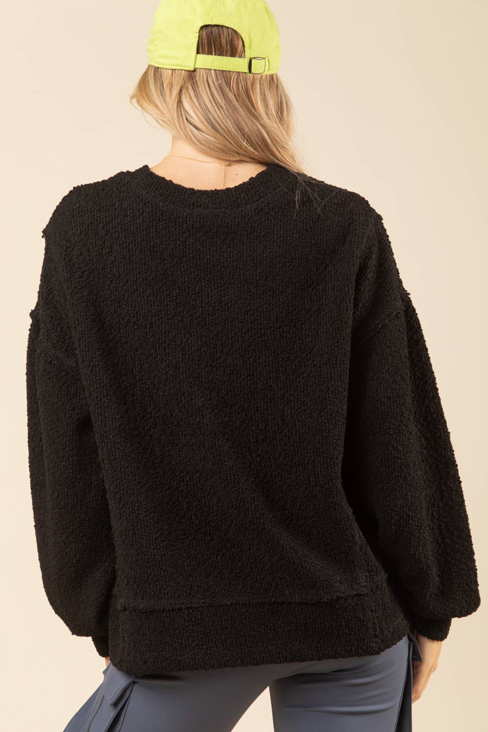 Round Neck Textured Knit Oversized Top
