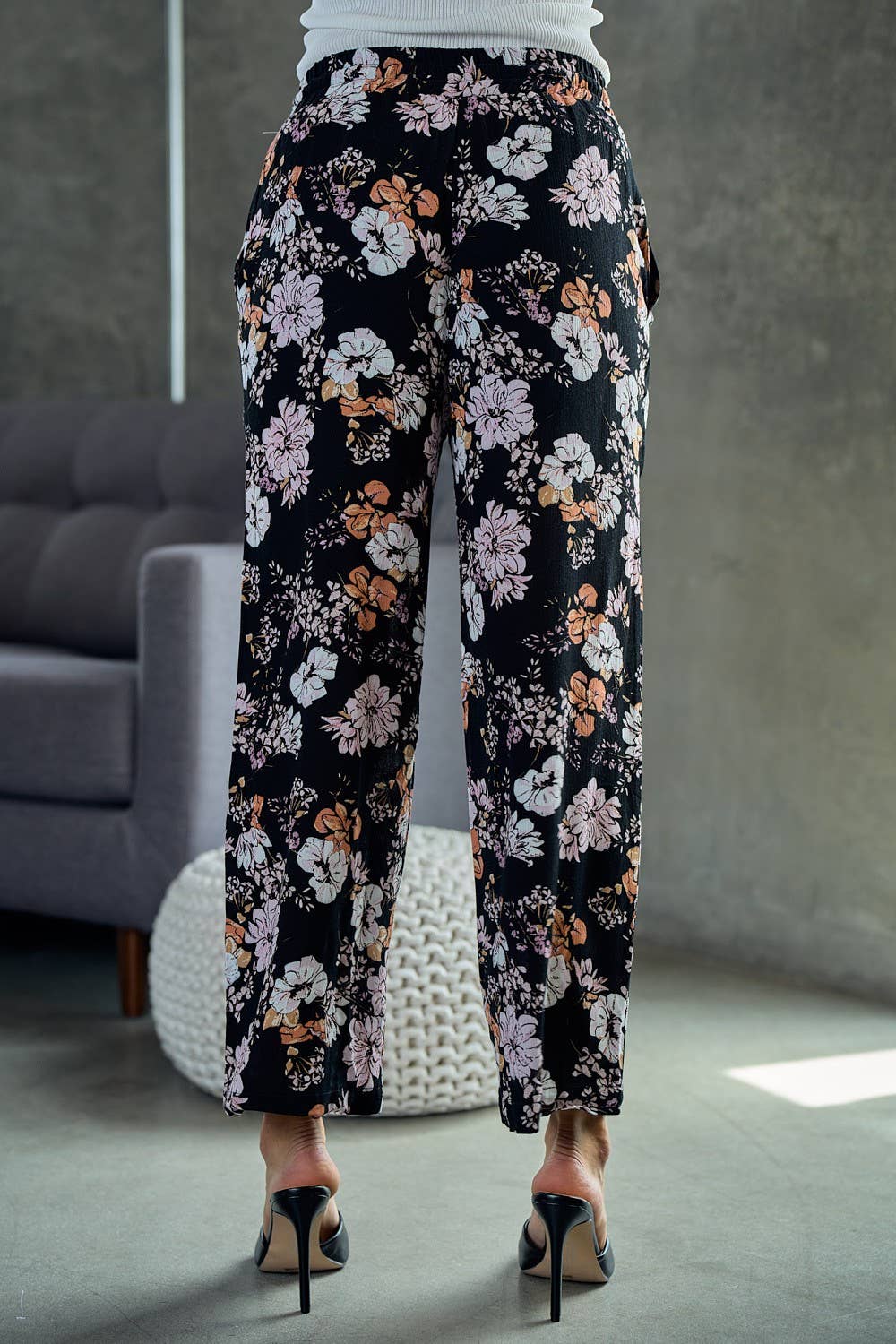 Wide Leg Pants With Elastic Waist Band