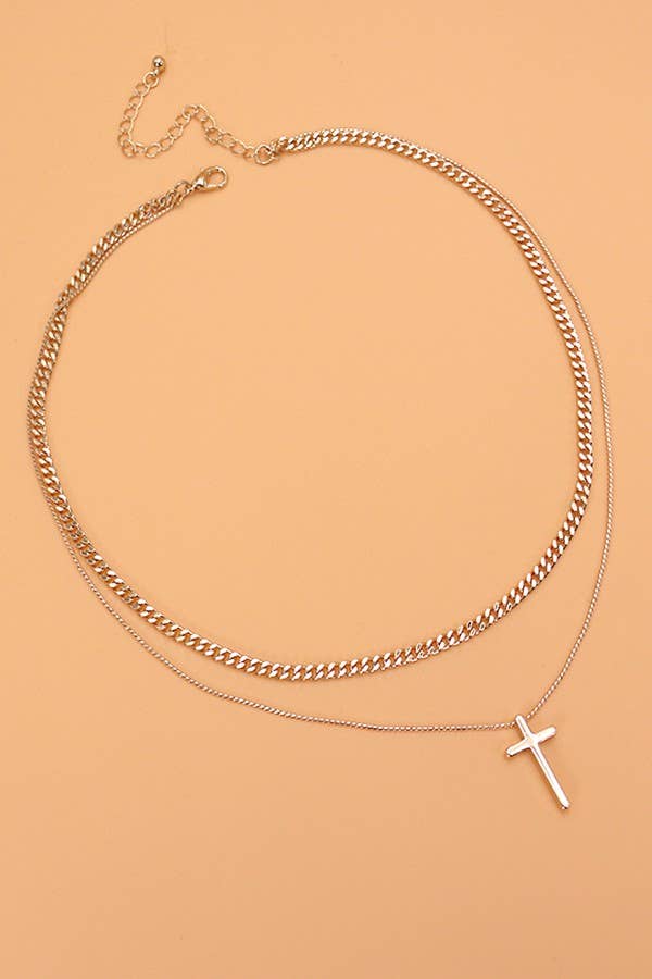 DOUBLE LAYER CROSS NECKLACE | 80N194