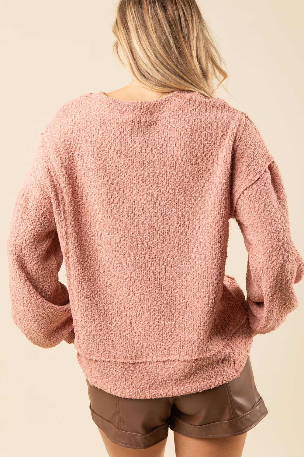 Round Neck Textured Knit Oversized Top