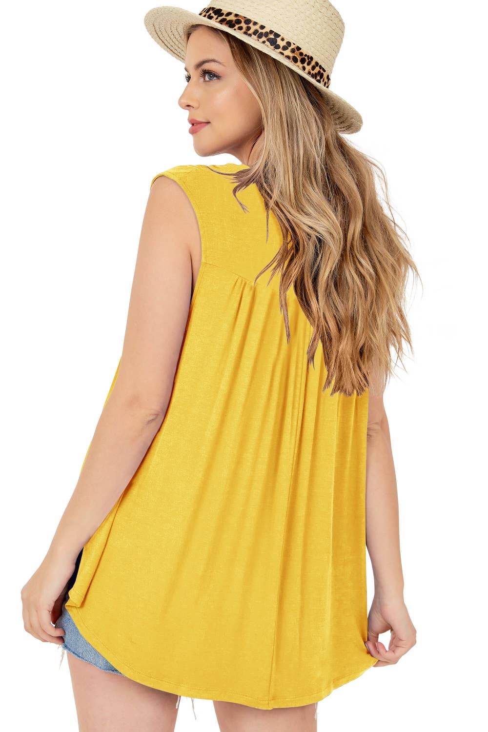 Sleeveless V Neck Top With Shirring