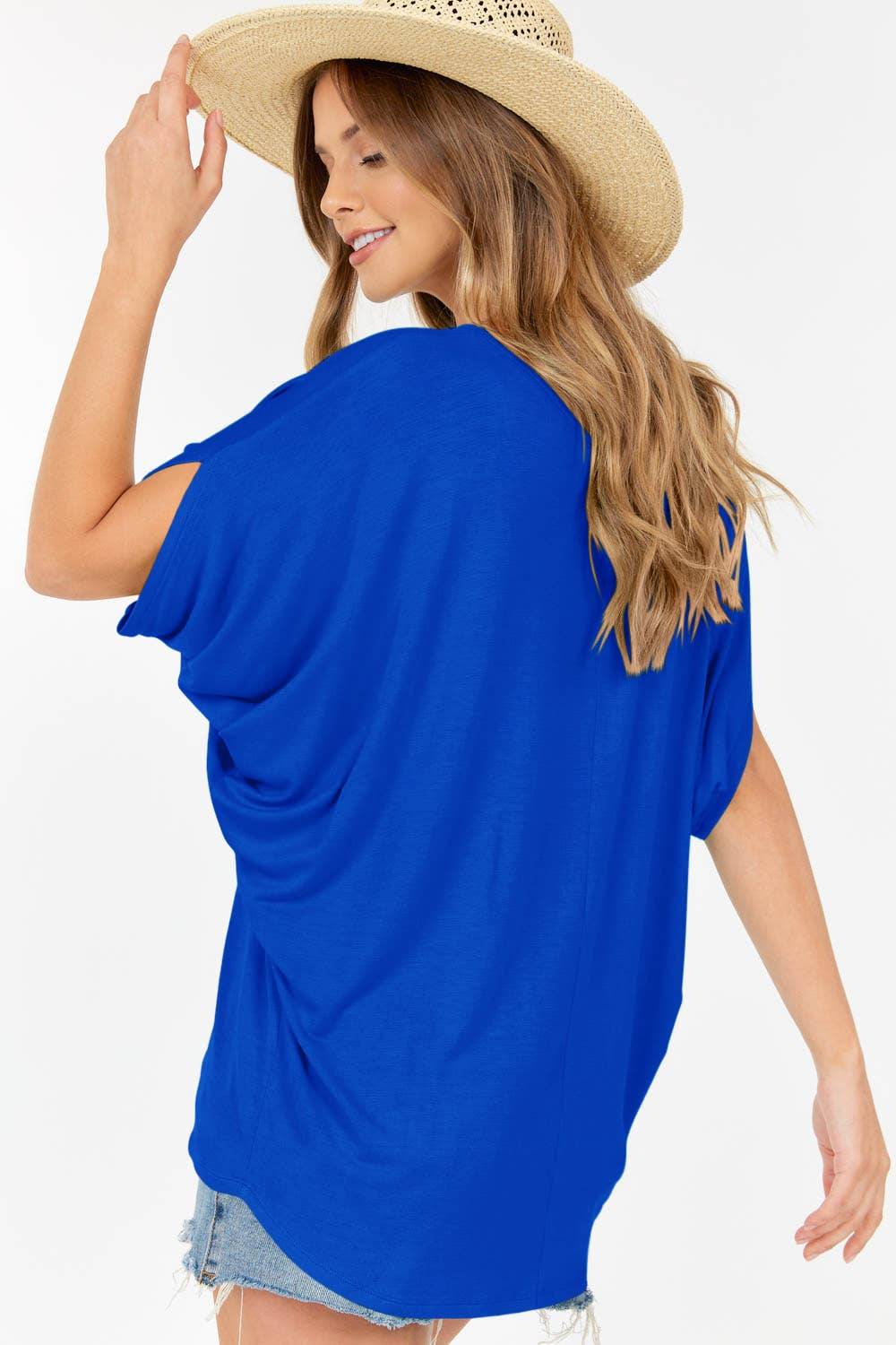 Womens V Neck Top with dolman short sleeves