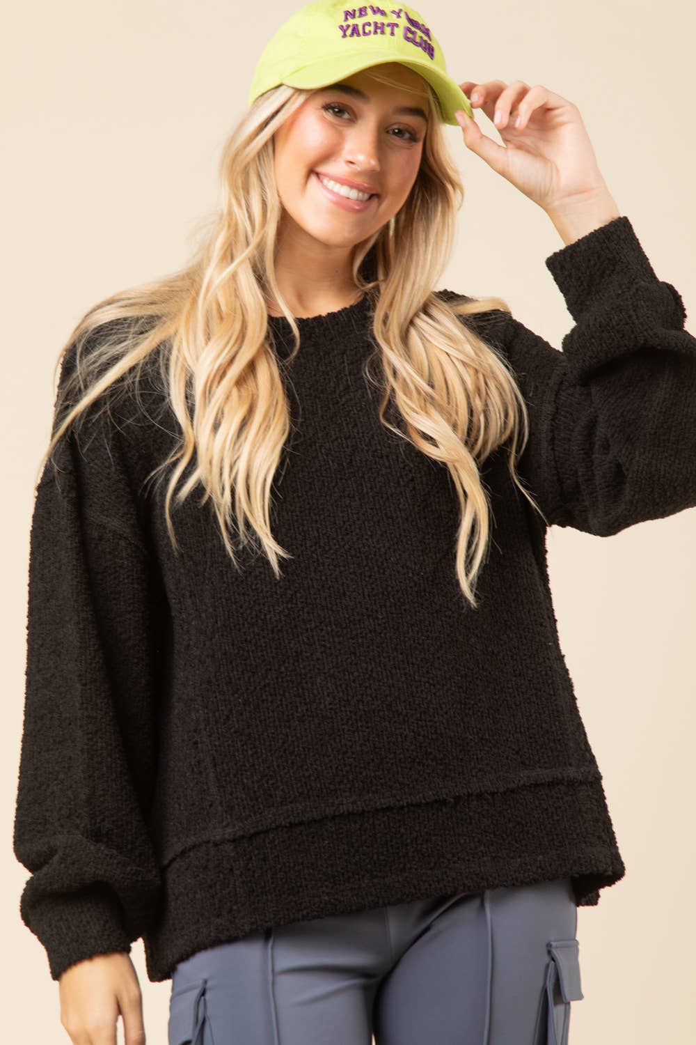 Round Neck Textured Knit Oversized Top