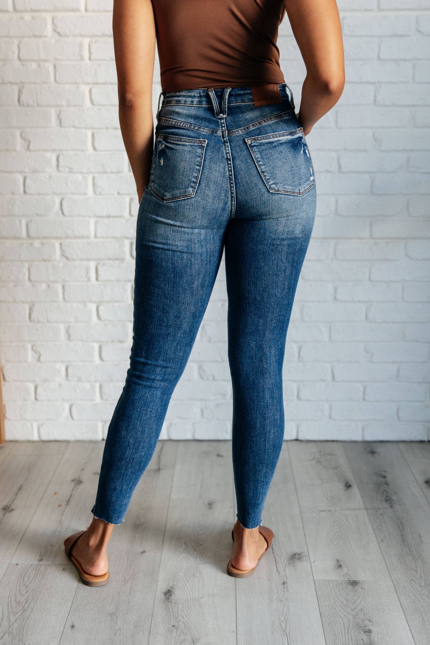 Judy Blue High Rise Control Top Distressed Hem Skinny Jeans: 3/26