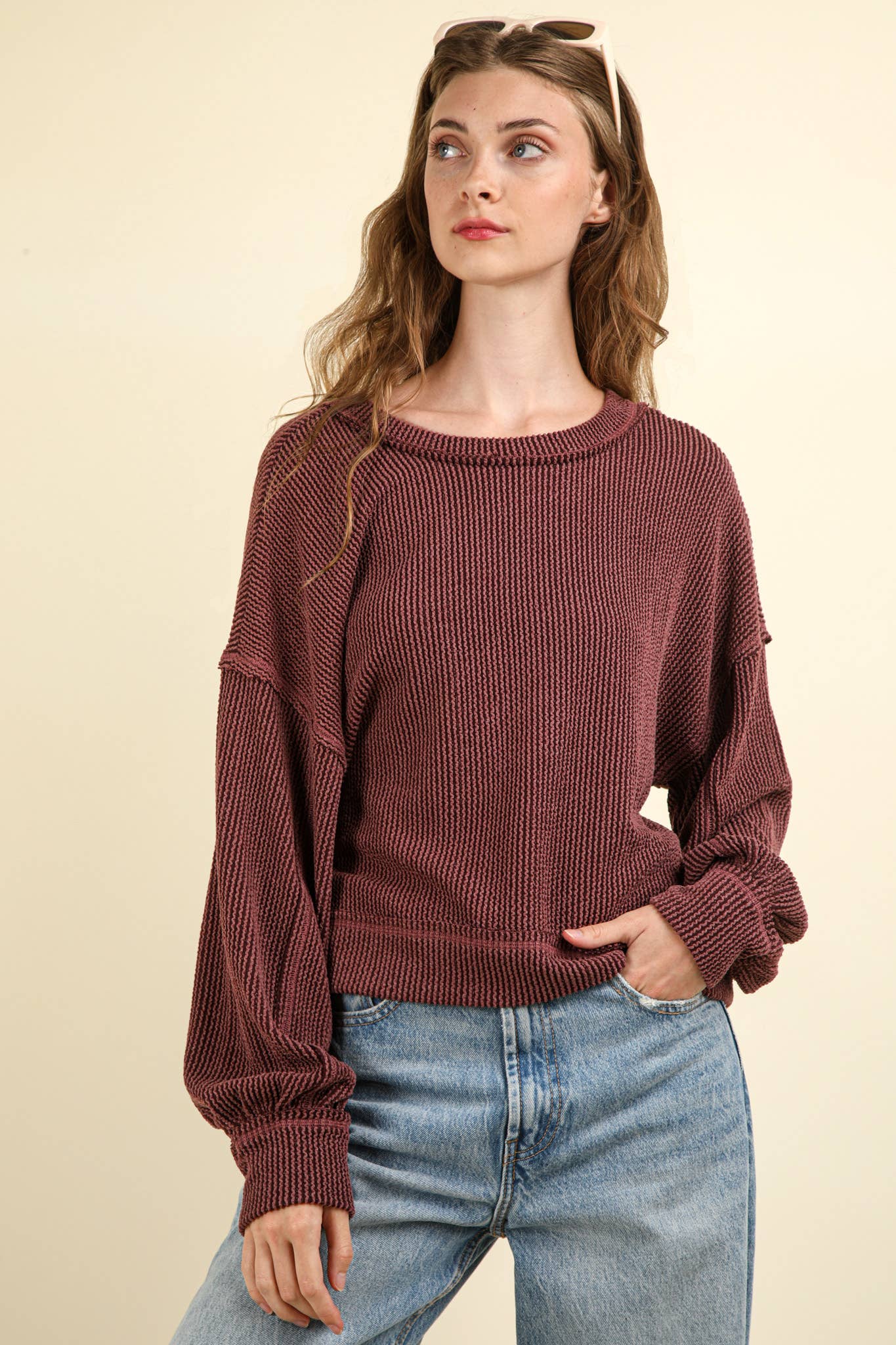 Two Tone Otto Ribbed Oversized Soft Comfy knit Top