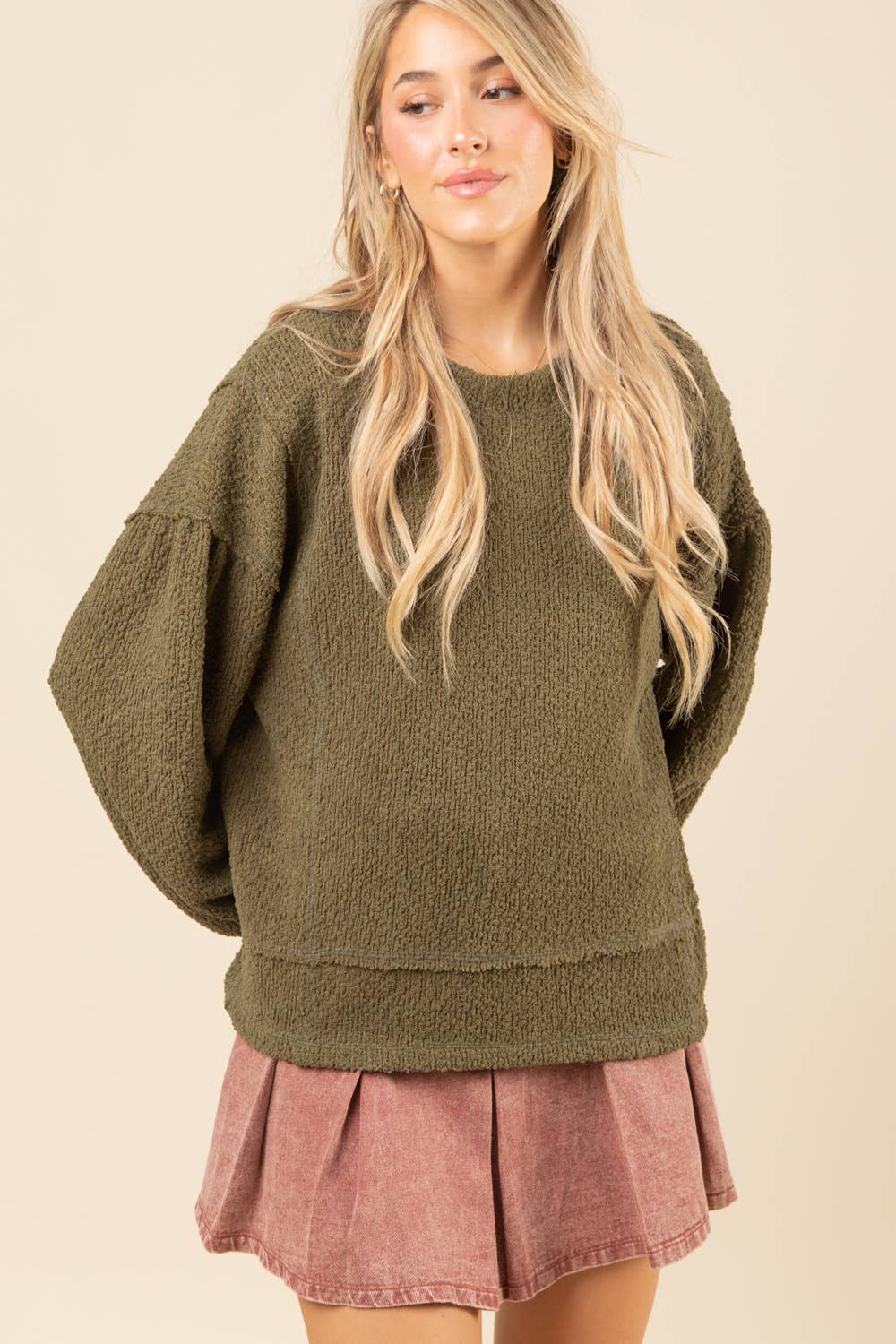 Round Neck Textured Knit Oversized Top