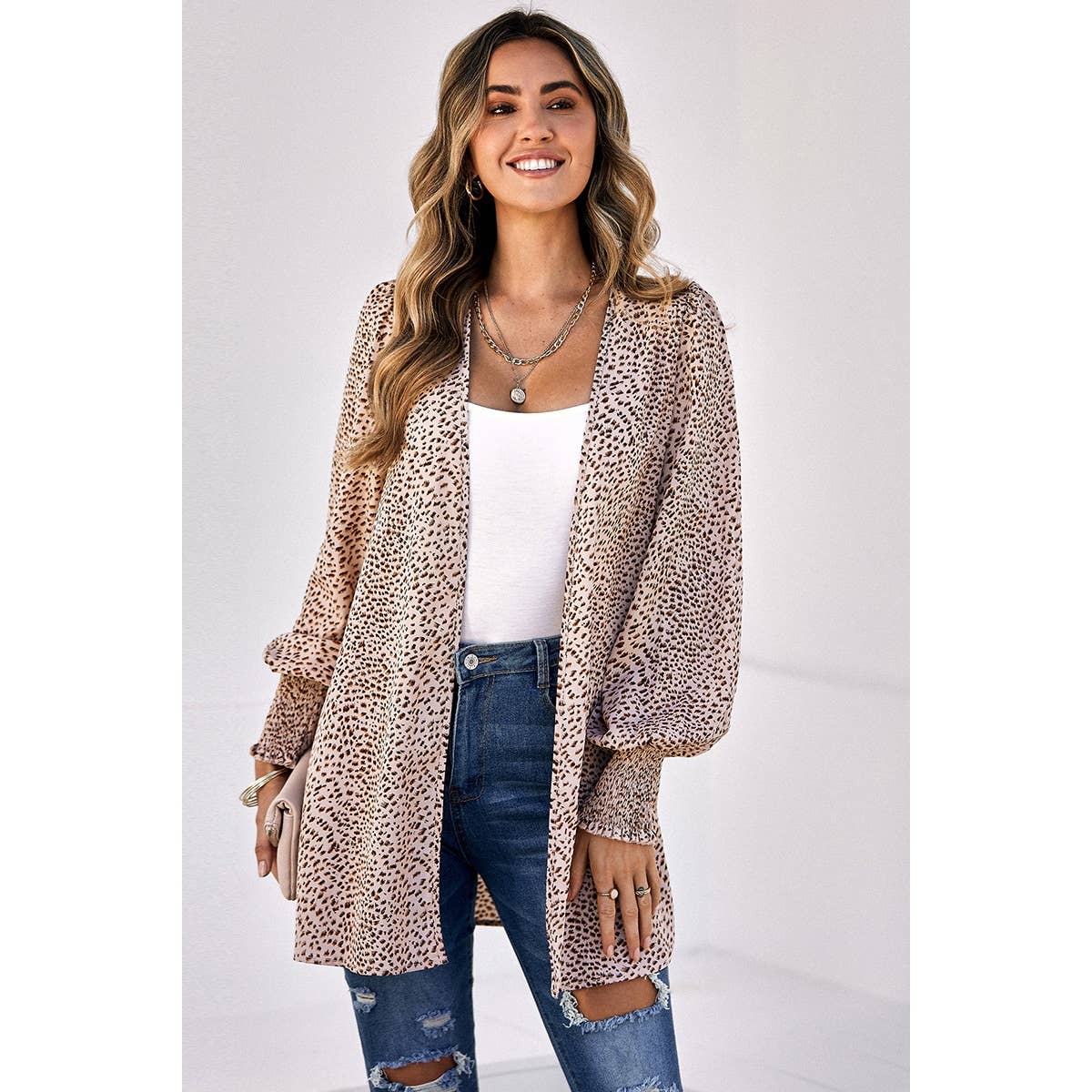 Front Open Leopard Print Loose Fit Top