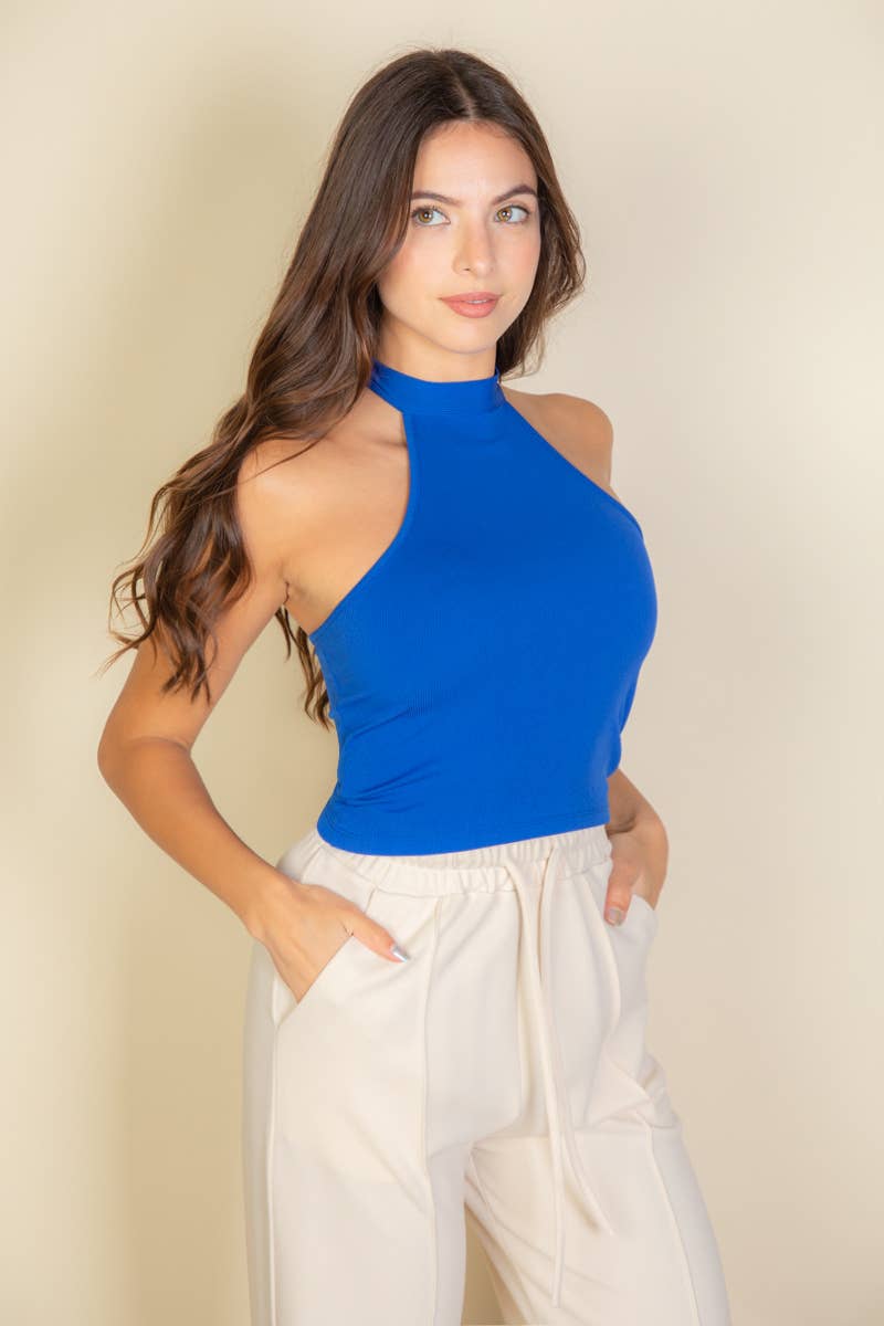 Ribbed Halter Neck Backless Top