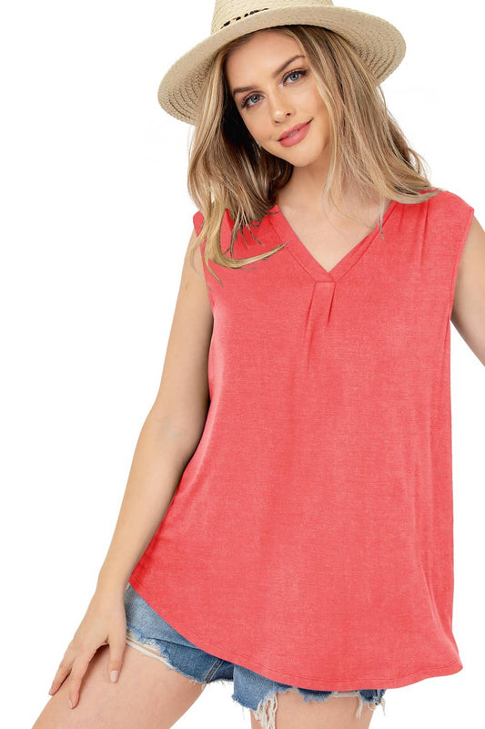 Sleeveless V Neck Top With Shirring