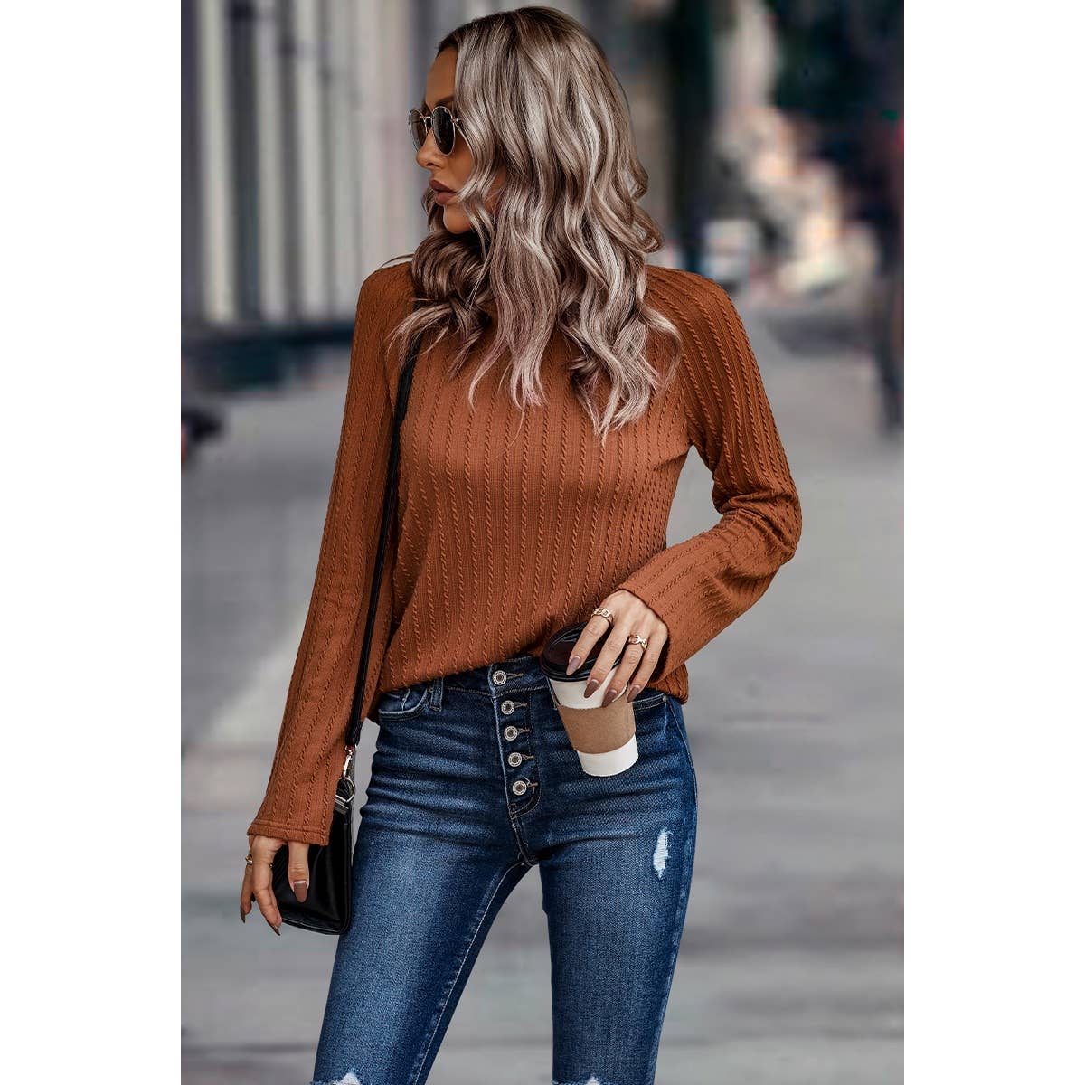 Round Neck Strip Loose Fit Solid Top