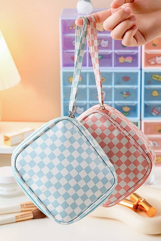 TRAVEL CHECKER GINGHAM MAKEUP COSMETIC POUCH BAG | 40P537