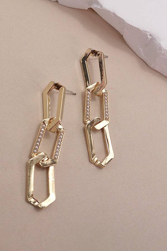 PEARL EMBELLISHED LINK DROP EARRINGS