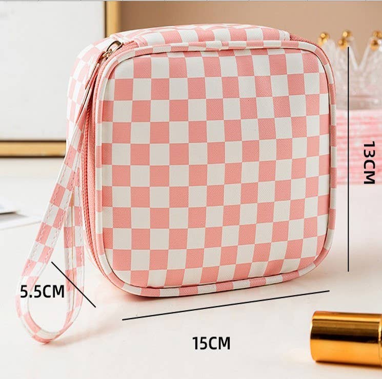 TRAVEL CHECKER GINGHAM MAKEUP COSMETIC POUCH BAG | 40P537