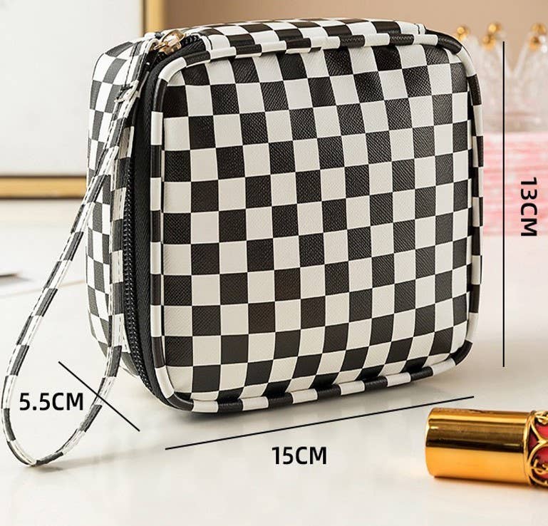 TRAVEL CHECKER GINGHAM MAKEUP COSMETIC POUCH BAG | 40P537