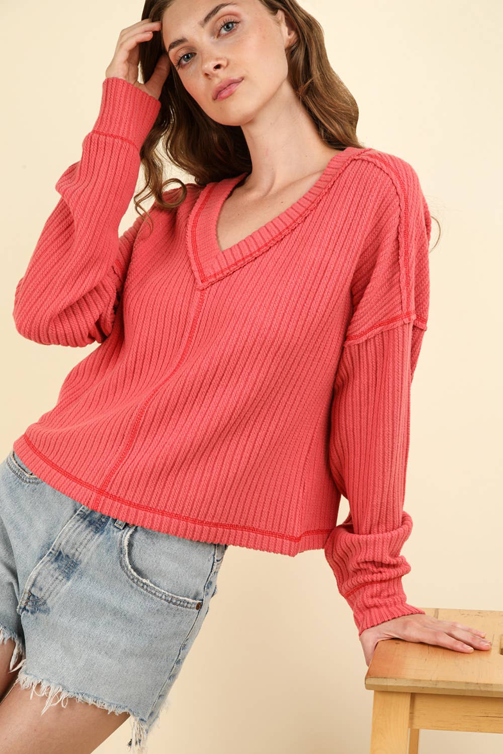 Casual Comfy Soft V-Neck Knit Top