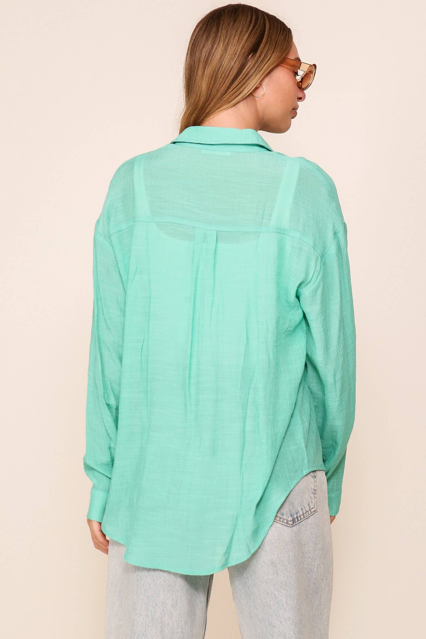 Poly Linen Button Down Top