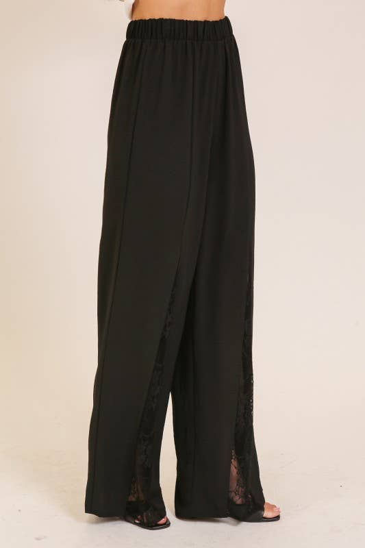 Scarlet Lace-Panel Wide Leg Pants