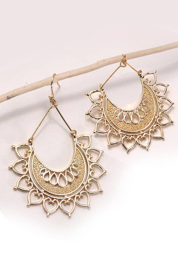 BOHO HALF CIRCLE FLOWER DROP EARRINGS