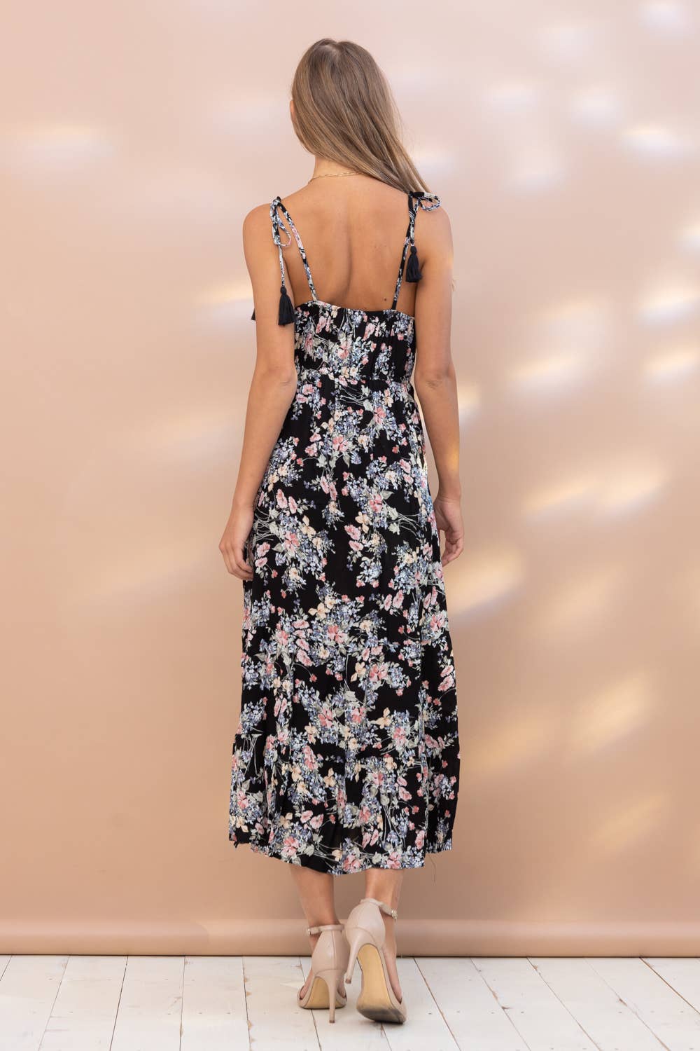 31863D - Rayon Floral Cami Tiered Midi Dress