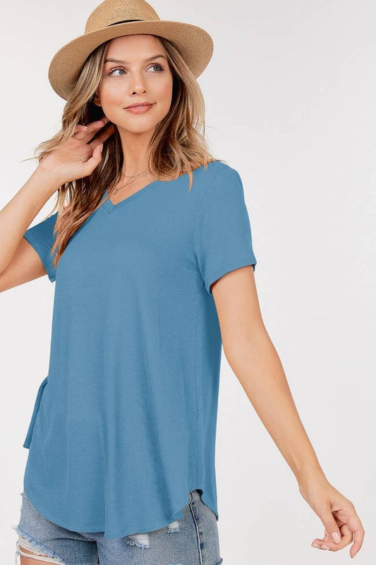 Basic Short Sleeve V Neck Top