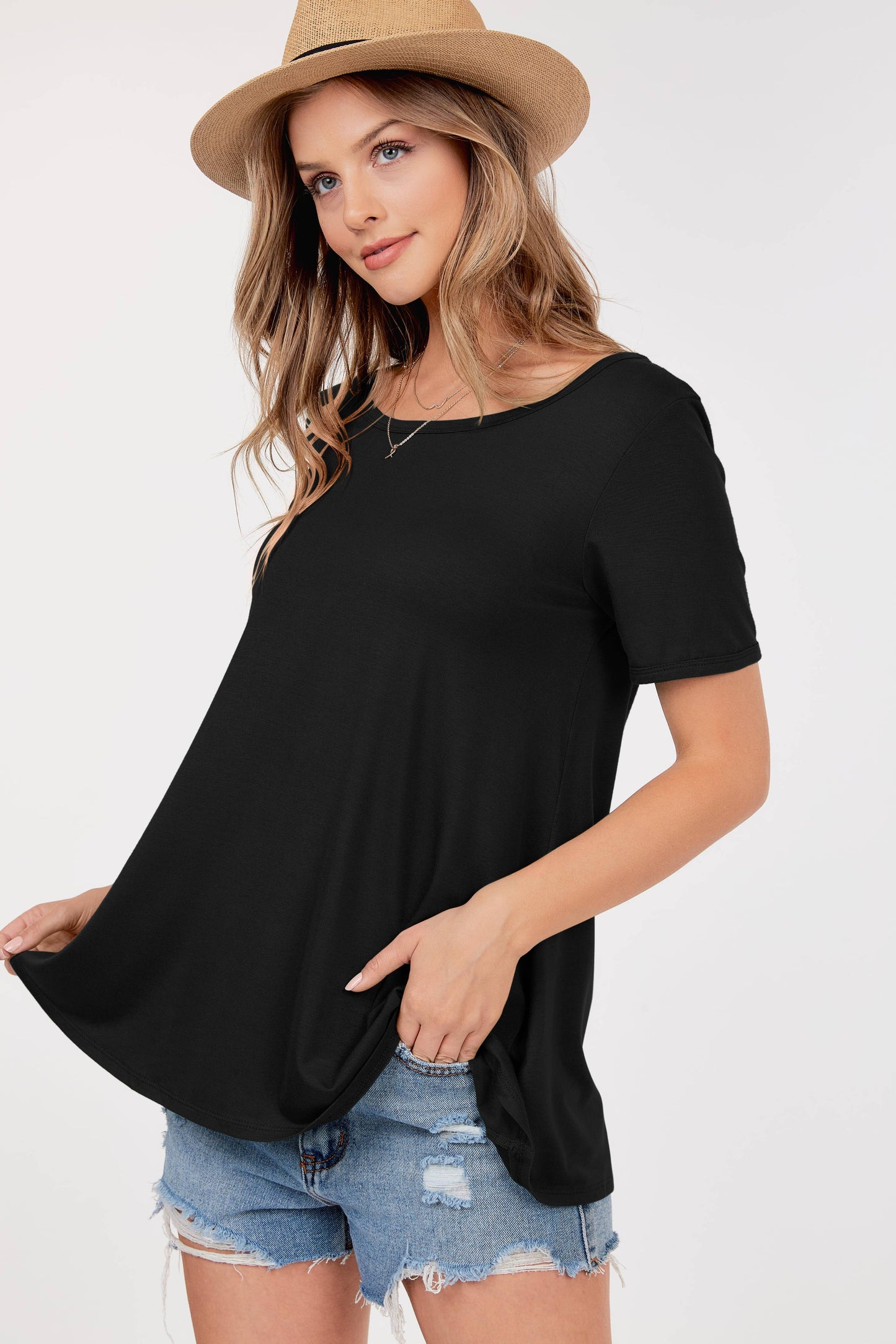 Short Sleeve Round Neck Knit Top