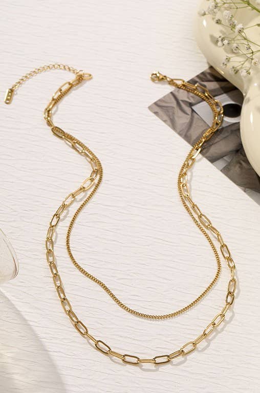 TITANIUM  STEEL NON-TARNISH LAYERED CHAIN NECKLACE