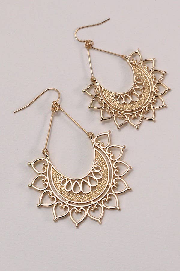 BOHO HALF CIRCLE FLOWER DROP EARRINGS