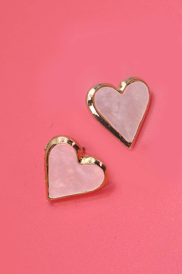 FLAT PEARL HEART GOLD EDGE EARRINGS