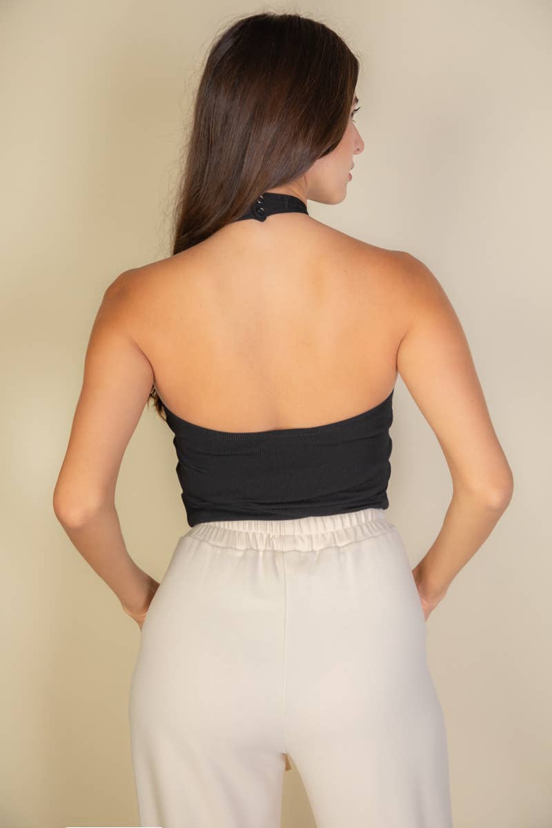 Ribbed Halter Neck Backless Top