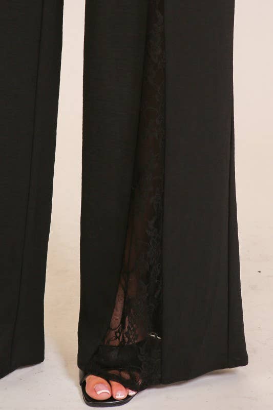 Scarlet Lace-Panel Wide Leg Pants