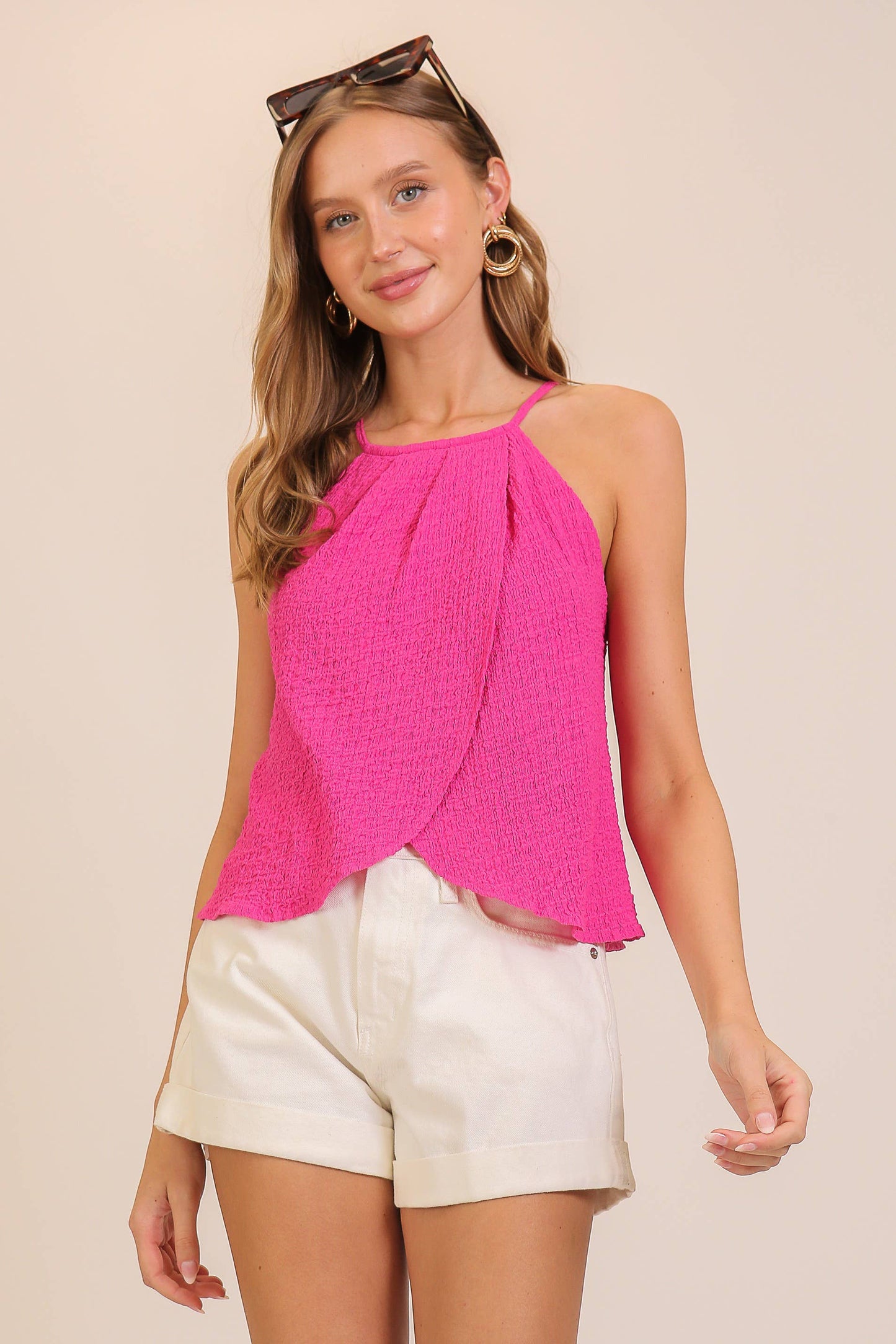 Textured Halter Overlay Top