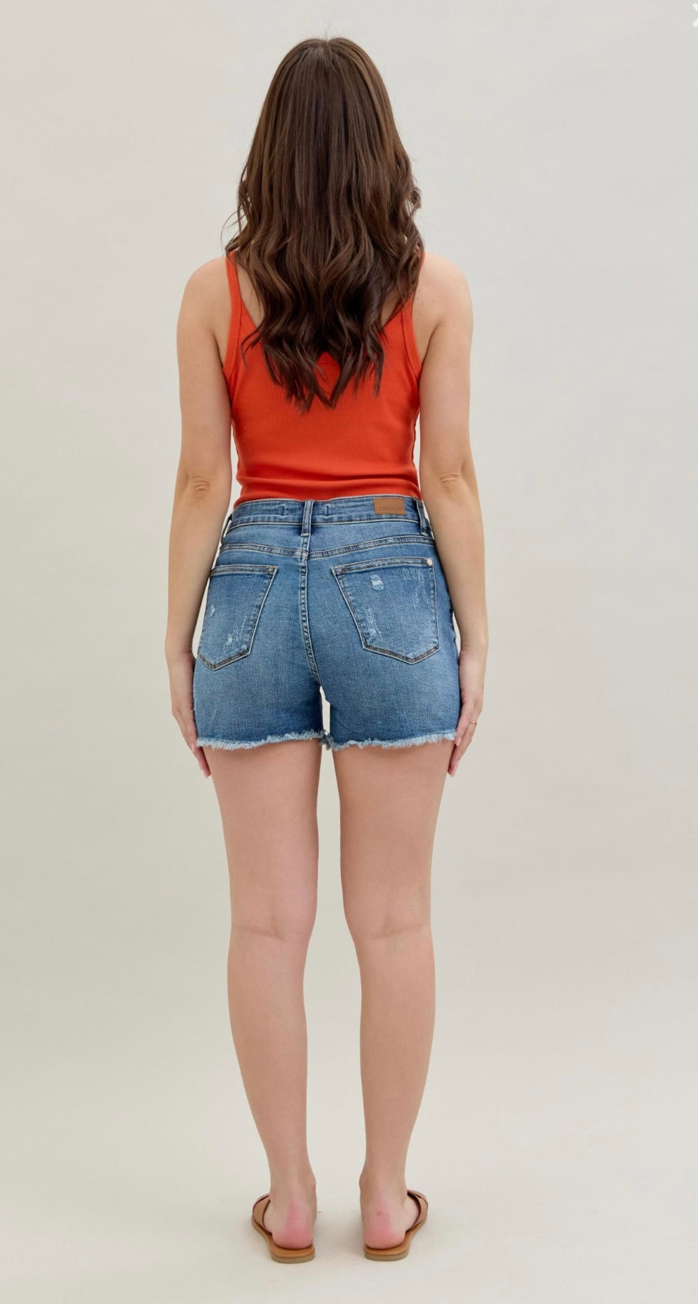 Judy Blue HI- WAISTED PRINTED POCKET LINING CUTOFFS