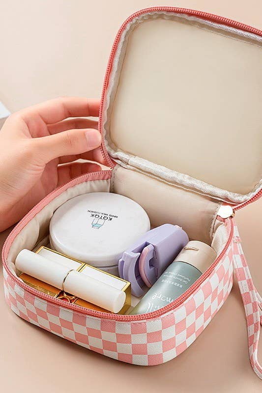 TRAVEL CHECKER GINGHAM MAKEUP COSMETIC POUCH BAG | 40P537