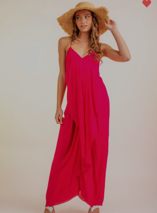 Sleeveless woven back drape maxi dress