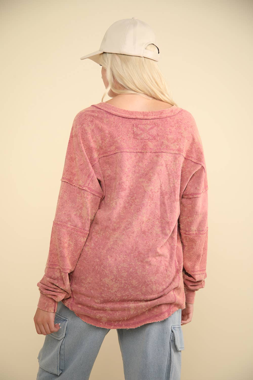 Washed Knit V-Neck Oversized Top