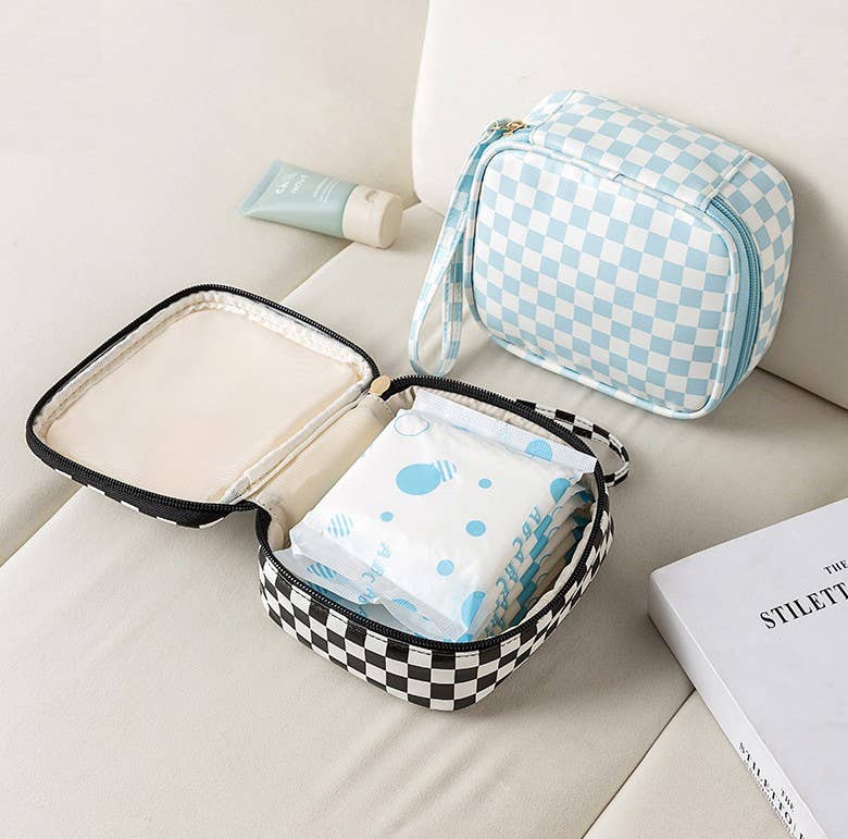 TRAVEL CHECKER GINGHAM MAKEUP COSMETIC POUCH BAG | 40P537