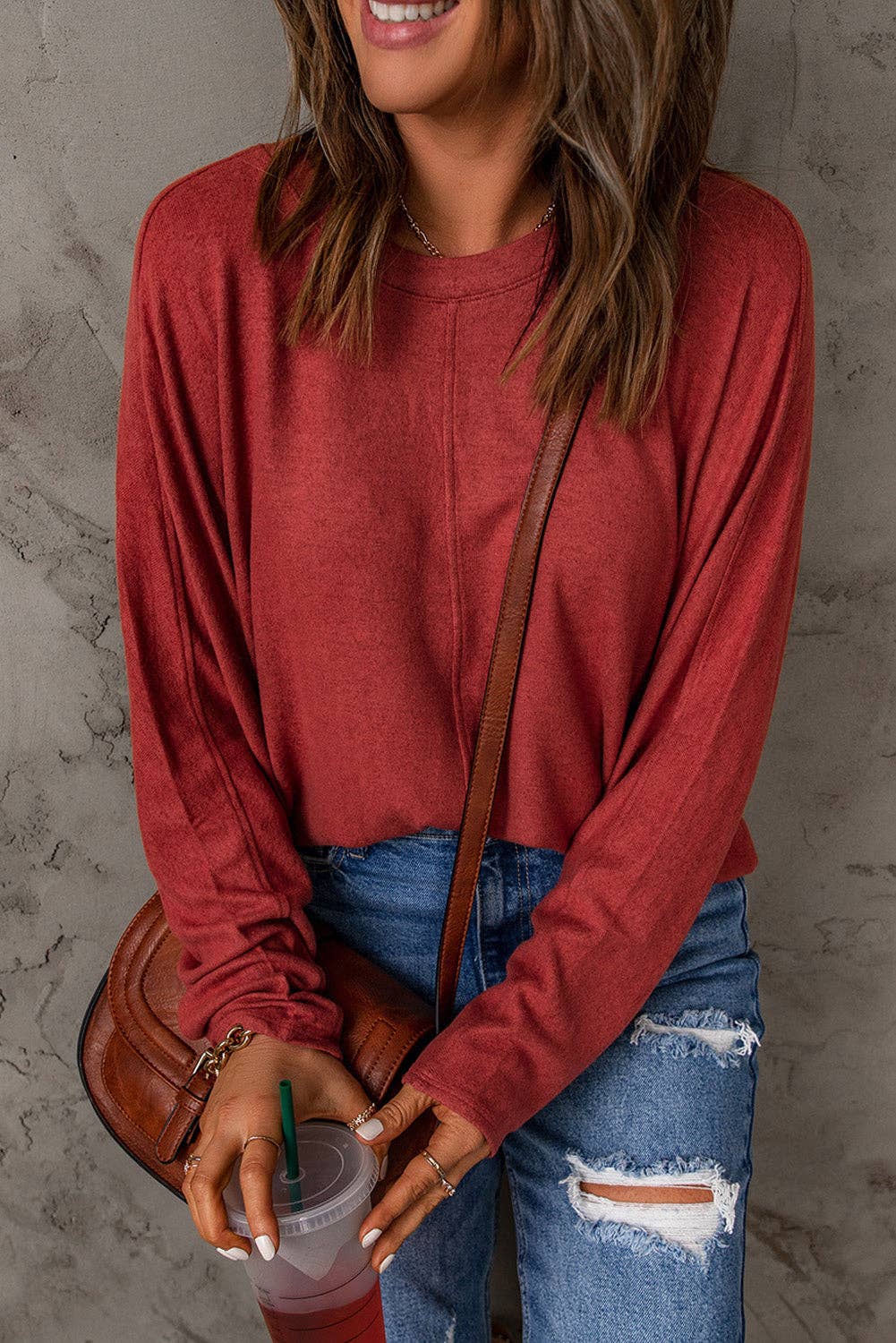 Solid Color Patchwork Long Sleeve Top